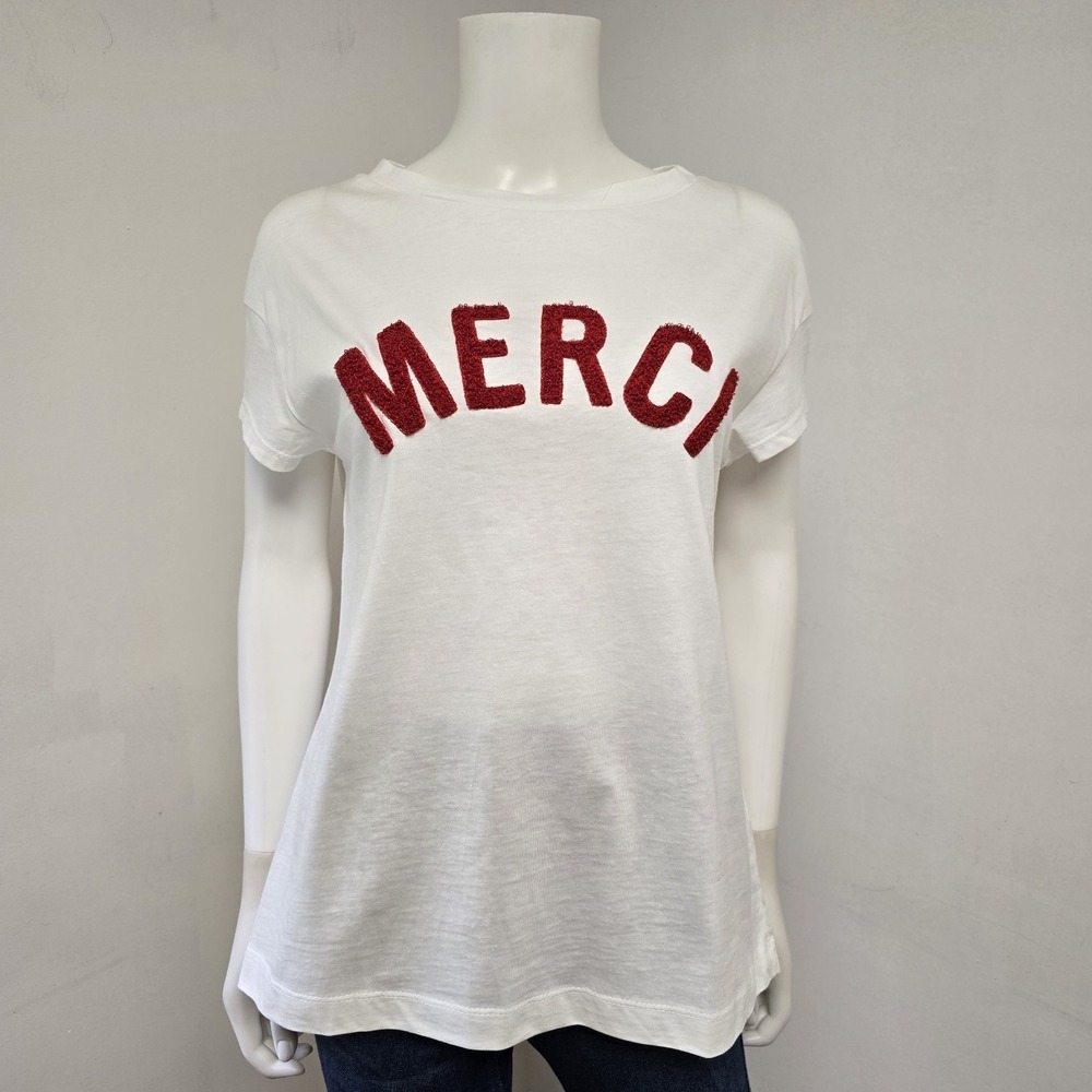 Johanna Paris T-Shirt Top White Merci Beaucoup Size S Italy Cotton Womens NWT